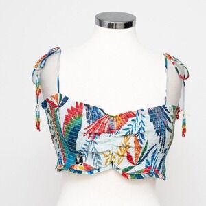 Farm Rio. New! Macaw Wind Smocked Crop Top